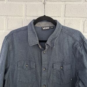 VANS Off The Wall Button Up Shirt Mens Large Dark Blue Skate Surf Pockets
